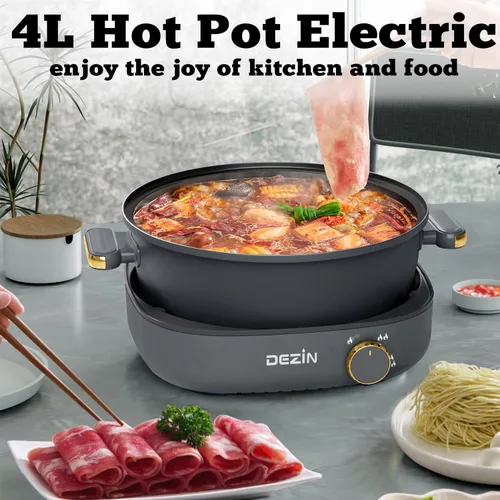 Miniatura 2 de Dezin Olla eléctrica Shabu Shabu con olla extraíble, olla caliente antiadherente de 4 litros con control de doble potencia, olla eléctrica con tapa
