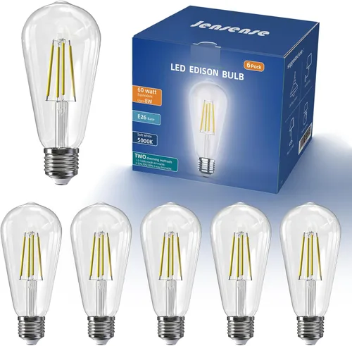 Miniatura 8 de Jensense Bombillas LED Edison E26, 60 vatios equivalentes, bombillas regulables, 2300 K, luz blanca cálida (cristal ámbar), estilo vintage