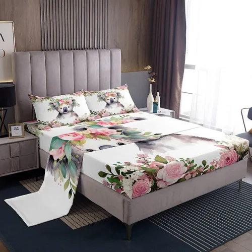 Miniatura 44 de Erosebridal Juego de sábanas de tamaño individual con diseño de gatos y gatos, con temática de animales, con flores coloridas, juego de sábanas