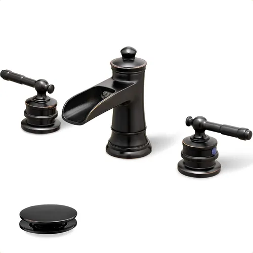 Miniatura 10 de Grifo de baño generalizado de 4 a 16 pulgadas de níquel cepillado, grifo de cascada de latón para fregadero de baño, 2 asas con mangueras de agua