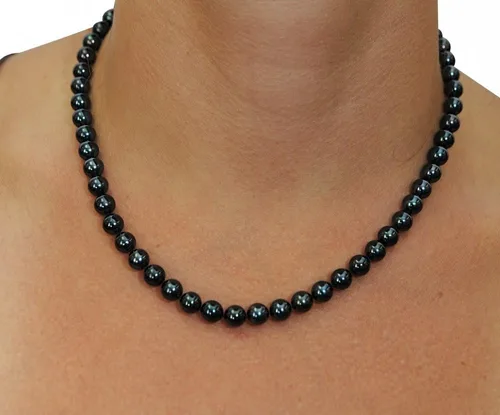 Miniatura 13 de The Pearl Source Black Akoya Japanese Pearl Necklace for Women - 14k Gold Pearl Strand Necklace 18in Long Pearl Necklace with Genuine Cultured