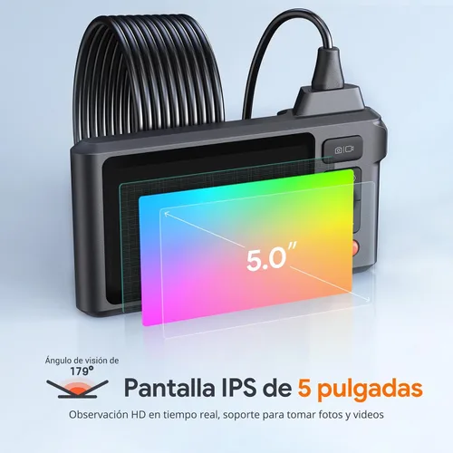 Miniatura 3 de Herramienta de boroscopio de triple lente, cámara endoscopio DEPSTECH con pantalla IPS de 5 pulgadas y luces, cámara de inspección de alcantarillado