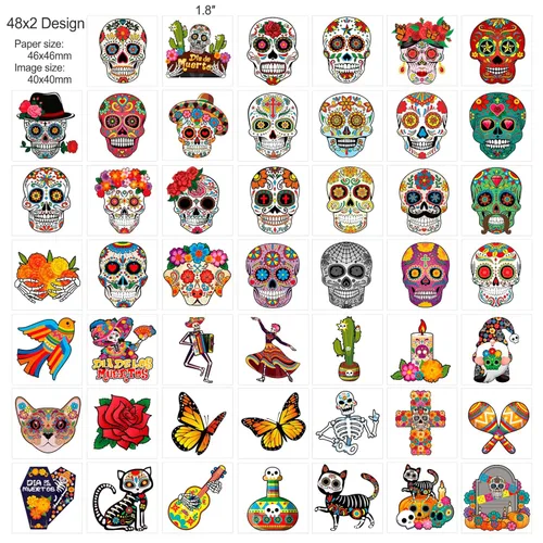 Miniatura 3 de HOWAF 96 tatuajes de cara del Día de los Muertos, disfraz de Día de los Muertos, tatuajes temporales del Día de los Muertos, calcomanías de calavera