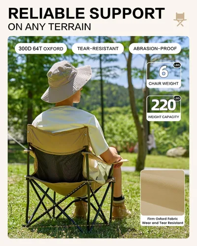 Miniatura 3 de MOBI GARDEN Silla de camping portátil para adultos, asiento y respaldo, silla cuádruple con 2 portavasos y bolsillo trasero de malla, bolsa de Negro