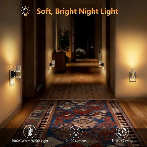 Miniatura 5 de Luces LED nocturnas enchufables a la pared, paquete de 2, luz nocturna acrílica con sensor de atardecer a amanecer, 0-100LM regulable continuo, luz