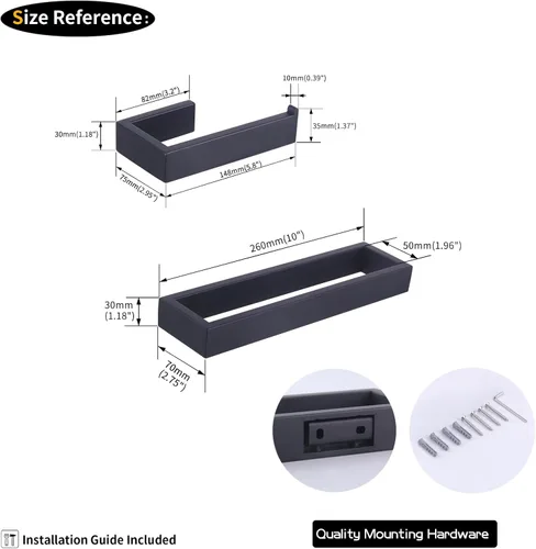 Miniatura 6 de GERZWY Juego de 2 accesorios de baño SUS 304 acero inoxidable soporte de papel higiénico toalla anillo montaje en pared, negro mate HG1708-2BK