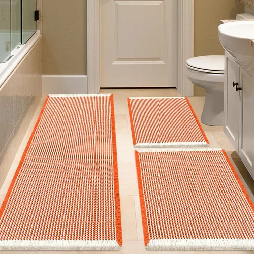 Miniatura 91 de IM HOME Tapete de baño de punto gofre, color caqui, de 24 x 17 pulgadas, tejido bohemio, moderno, absorbente, antideslizante, suave, lavable
