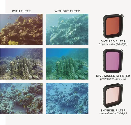 Miniatura 4 de GoPro HERO13 Filtro rojo: incluye carcasa submarina de 196.9 ft y 3 filtros, vidrio de hierro con corte láser (claridad superior), compatible