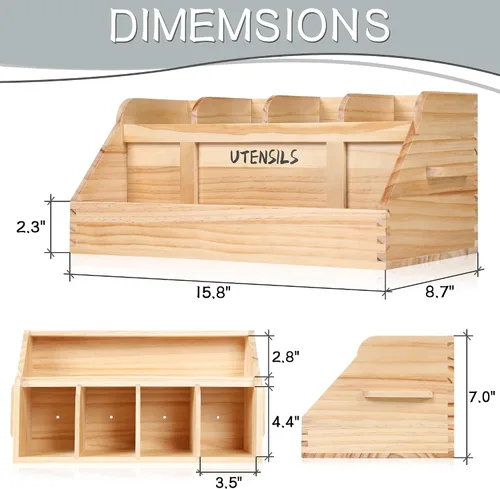 Miniatura 3 de Innovation Soporte para utensilios de cocina para encimera con 5 compartimentos, organizador de utensilios con asas, soporte de utensilios de madera