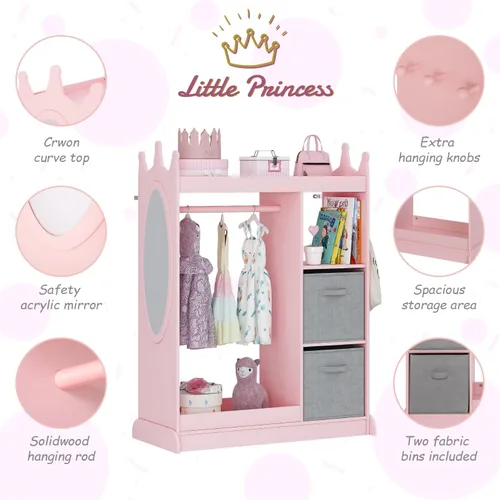 Miniatura 4 de UTEX Armario guardarropa para niños con espejo y contenedor de almacenamiento, rosa, 33.4 pulgadas de ancho x 15.75 pulgadas de profundidad x 44.5