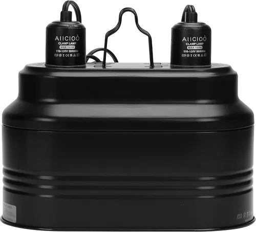 Aiicioo Lámpara Doble para Reptiles - Lámpara para Dragón Barbudo Lámpara de Calor Doble para Reptiles Cúpula Máx 160 Vatios Terrario Luz UVB para