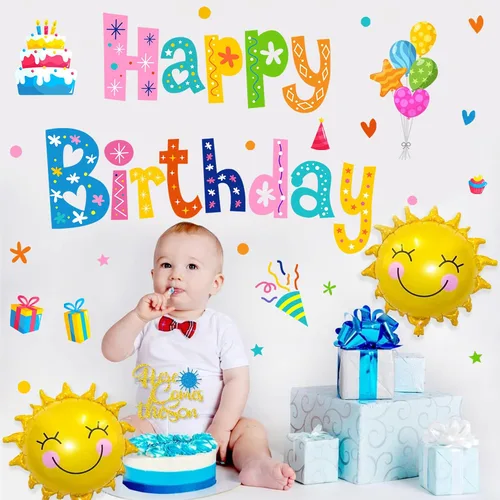 Miniatura 6 de Colorido cartel de feliz cumpleaños, calcomanías de cumpleaños para telón de fondo, decoraciones de fiesta de cumpleaños para niños, pancarta