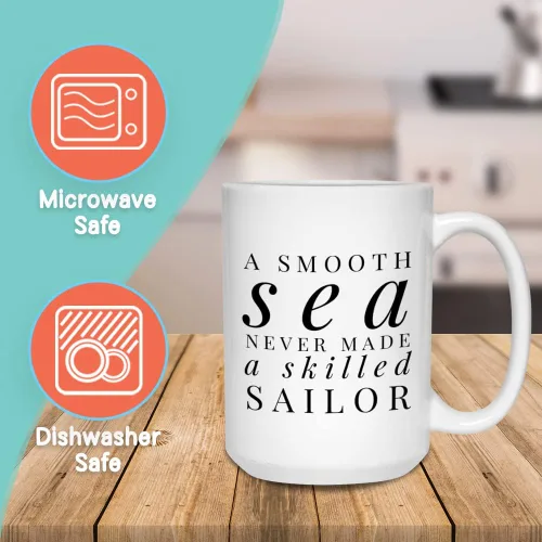 Miniatura 2 de Sailor - Taza de café de 15 onzas, «A Smooth Sea Never Made a Skilled Sailor»