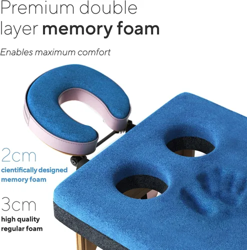 Miniatura 2 de Mesa de masaje de espuma viscoelástica prémium para mujer con agujeros para el pecho personalizados y sábanas personalizadas, estuche de viaje