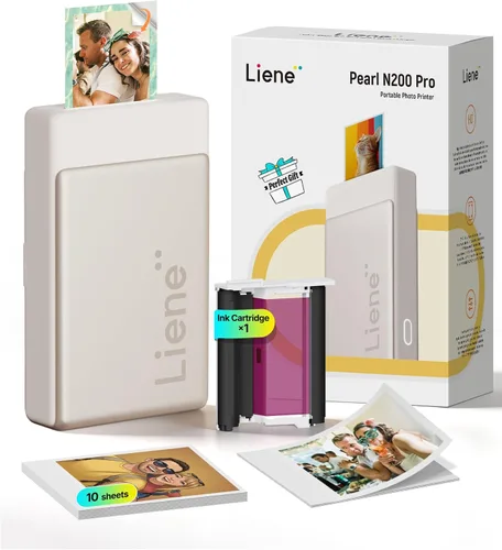Liene Pearl N200 Pro - Impresora fotográfica portátil AI, mini impresora instantánea para iPhone Smartphone, sublimación de tinte térmico,