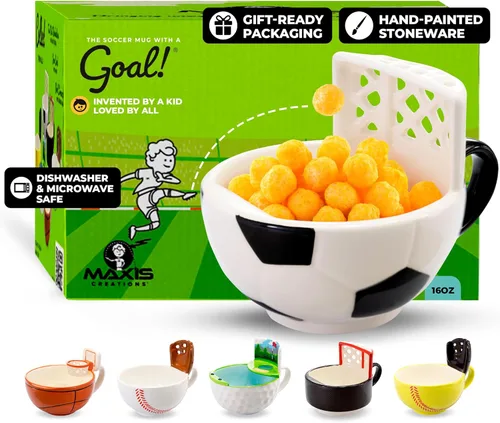 MAX'IS Creations Taza de fútbol con portería, para Navidad, entrenador de fútbol, hombre, mamá de fútbol, niños y niñas de 8 a 14 años, taza