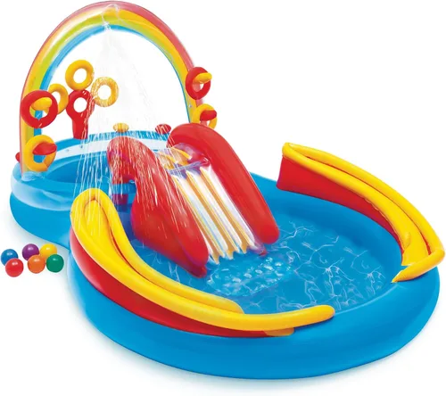 Intex Hinchable, diseño de arcoíris anillo centro de juego, 117" x 76" x 53," para edades entre 2 + 2-Multicolor