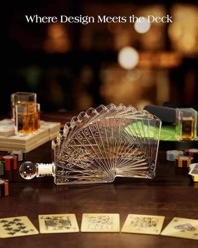 Miniatura 3 de Kollea Juego de decantador de whisky Blackjack, decantador estilo casino de 37.2 onzas con 4 vasos, dispensador de licor, divertidos regalos