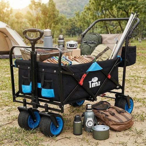 Miniatura 2 de TMZ Todo Terreno Carro Plegable Utilitario con Ruedas Anchas, Carro de Jardín Plegable, Carro de Playa de Alta Resistencia con Mango de Empuje