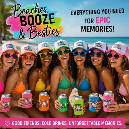 Miniatura 2 de Awkward-AF Beaches Booze & Besties - Paquete de fiesta (juego de 4), regalo de fiesta para fiestas, vacaciones de primavera, viaje de niñas
