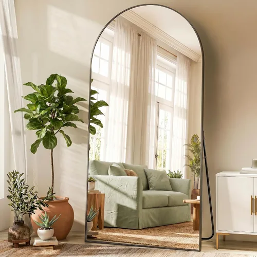 Miniatura 14 de Espejo de 56 x 21 pulgadas, de arco, de longitud completa, espejo de cuerpo completo con marco de aluminio, para colocar de pie, inclinado o Negro