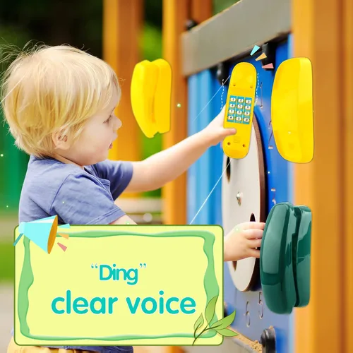 Miniatura 6 de Swingset - Juego de 2 teléfonos de plástico con llave numérica para niños, patio de recreo, accesorios para casa de árbol (amarillo, verde)