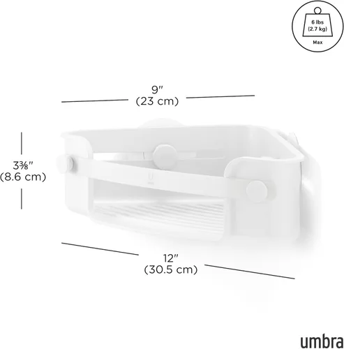 Miniatura 3 de Umbra Estante de esquina de ducha adhesivo flexible para baño, color blanco