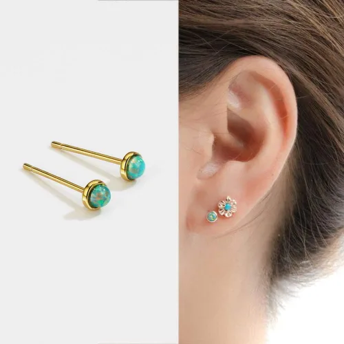 Miniatura 2 de Aretes de ópalo chapados en oro de 18 quilates con piedras preciosas pequeñas y apilables para mujeres y niñas, Plata Gema, Ópalo