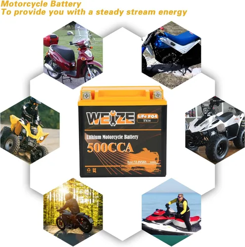 Miniatura 7 de Weize Batería de litio YTX14-BS, grupo 14, 500A LiFePO4 para motocicleta, 12V 5AH ATV, UTV, moto acuática, 4 ruedas, motos de nieve, embarcaciones