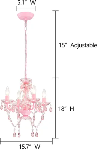 Miniatura 5 de LaLuLa Mini Lámpara de Araña con Cristales de Acrílico Lámpara de Araña Rosa de 4 Luces Lámparas de Araña Modernas para Dormitorio y Habitación