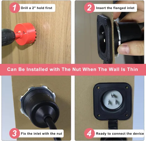 Miniatura 5 de Enchufe de Puerto de CA de 15A - Toma de Entrada de Alimentación de 125V con Cable de Extensión Doble de 18 Pulgadas, Enchufe NEMA 5-15 con Entrada