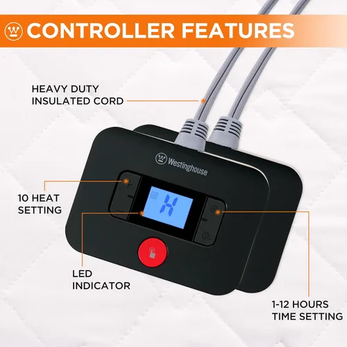 Miniatura 2 de Westinghouse Protector de colchón térmico King, cómodo protector de colchón eléctrico con 10 ajustes de calefacción y apagado automático de 1 a 12