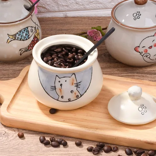 Miniatura 3 de Azucarero de cerámica con tapa y cuchara, azucarero japonés de 11.8 onzas con cuchara y tapa (estilo 1)