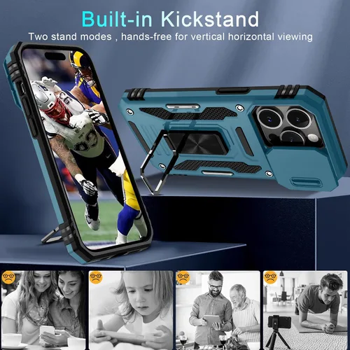 Miniatura 208 de DEERLAMN Funda para iPhone Xs Max con funda deslizante para cámara + protector de pantalla, soporte giratorio de anillo de grado militar a prueba