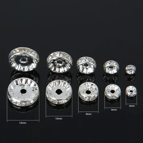 Miniatura 2 de Weebee 100 cuentas espaciadoras Rondelle, cuentas de cristal chapadas en plata, con diamantes de imitación checos, cuentas sueltas para hacer joyas