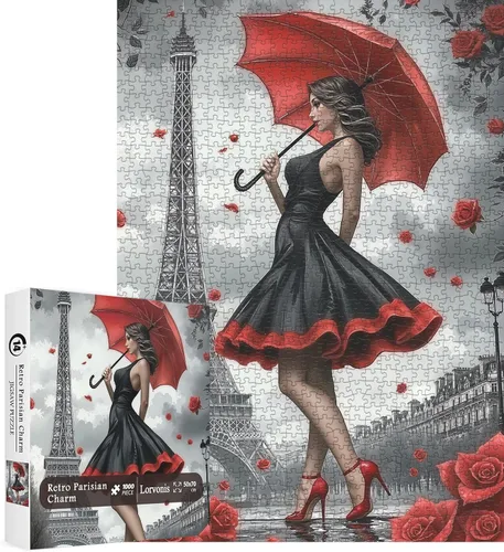 Miniatura 2 de Rompecabezas de 1000 piezas con diseño de flores de París, mujer con paraguas para adultos, rompecabezas de la Torre Eiffel, rompecabezas