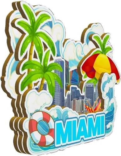 Miniatura 2 de Imán de madera para nevera de Miami Florida USA Monumentos 3D de viaje coleccionables, recuerdos decorativos hechos a mano -2643