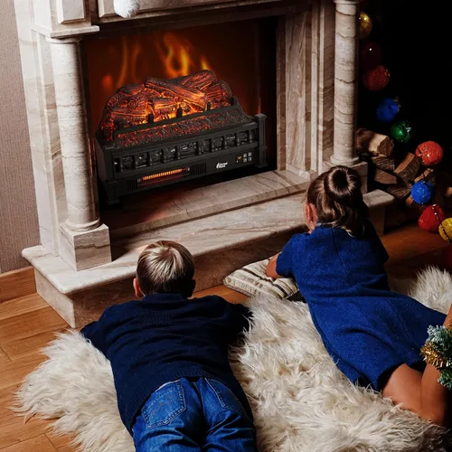 Miniatura 7 de TURBRO Eternal Flame - Troncos eléctricos infrarrojos para chimenea, 23 pulgadas de cuarzo infrarrojo, inserto de chimenea calentador de troncos