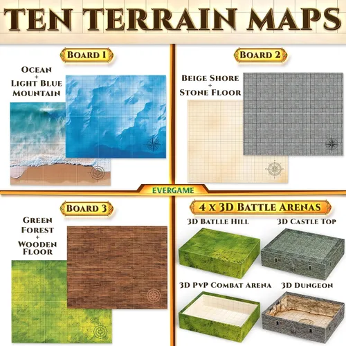 Miniatura 3 de 10 alfombrillas de juego DND + más – Incluye 6 mapas de batalla de juego de mesa de Calabozos y Dragones – Cuadrícula cuadrada de 1 pulgada – Arenas