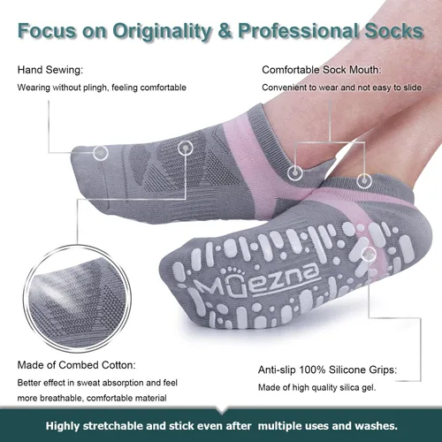 Miniatura 3 de Muezna Calcetines de yoga antideslizantes para mujer, antideslizantes, para pilates, barras, calcetines de hospital con agarres, talla 5-10
