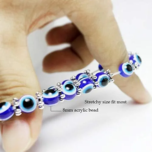 Miniatura 6 de SUMMER LOVE Pulsera elástica de ojo turco Hamsa con cuentas azules y cuentas para protección y bendición de mano de Fátima