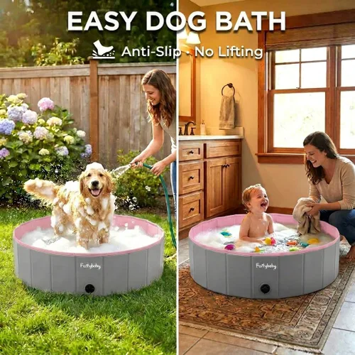 Miniatura 8 de Furrybaby Piscina para perros, piscina infantil plegable de plástico duro para perros grandes, portátil para mascotas, para nadar