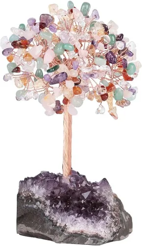 Miniatura 2 de Árbol de cristal con piedras curativas naturales sobre base drusa de amatista, árbol de la vida bonsái para la salud y la curación de la suerte