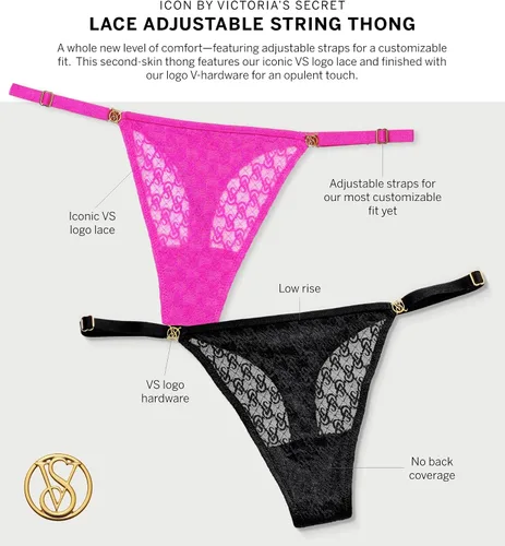 Miniatura 3 de Victoria's Secret Icon - Calzones de tanga, VS Monograma, correa ajustable, ropa interior con tanga en G, colección muy sexy (XS-XXL)