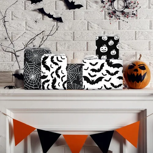 Miniatura 7 de Whaline Papel de seda de Halloween de calabaza en blanco y negro, 13.8 x 19.7 pulgadas, papel decorativo de regalo para Halloween, truco y trato