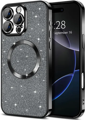 Miniatura 39 de Hython Funda para iPhone 13 Pro Max con purpurina, fundas magnéticas transparentes para teléfono con protector de lente de cámara