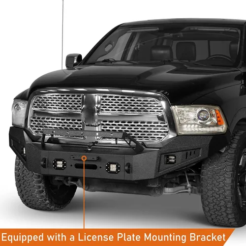 Miniatura 3 de Hooke Road Parachoques delantero Ram 1500 con placa de cabrestante y luces LED para Dodge Ram 1500 2013-2018 (excluye Rebel) y camioneta Ram 1500