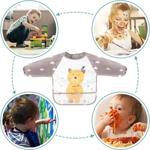 Miniatura 7 de Accmor Long Sleeve Baby Bibs, Waterproof Sleeved Bibs Smock for Toddler Baby Girls Boys Eating Feeding