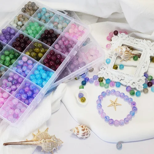Miniatura 4 de Kit para hacer pulseras de 1200 piezas de cuentas de vidrio de 8mm, cuentas de cristal de 24 colores para hacer joyas, 2 cajas de cuentas
