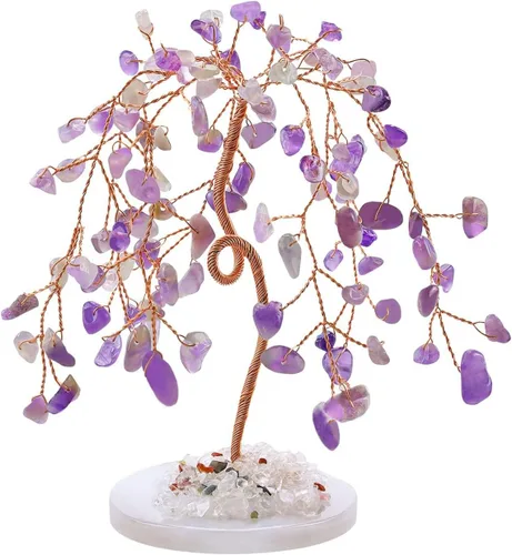LAIDANLA Árbol de cristal curativo natural de amatista, base de ágata de dinero Reiki, alambre de cobre, vida Feng Shui, energía para el hogar,
